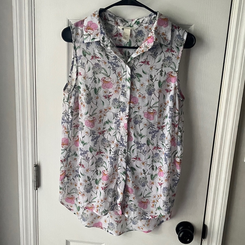 H&M Floral Sleeveless Blouse - Pink and White